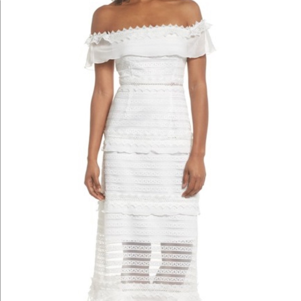 White Foxiedox Lucy off the shoulder dress